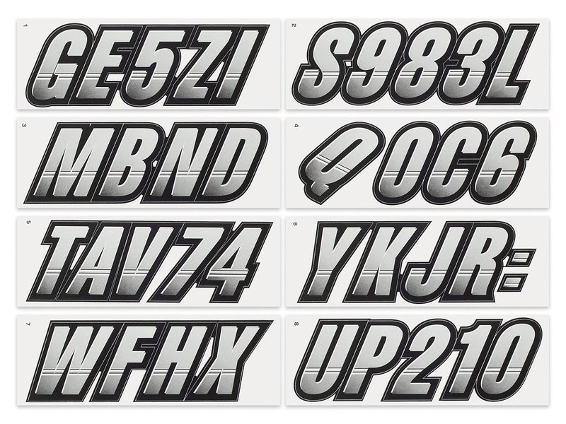 STIFFIE Techtron Metallic Silver/Black 3â€ Super Sticky Boat & PWC Registration Decals â€¢ Numbers Letters Stickers - Image 3